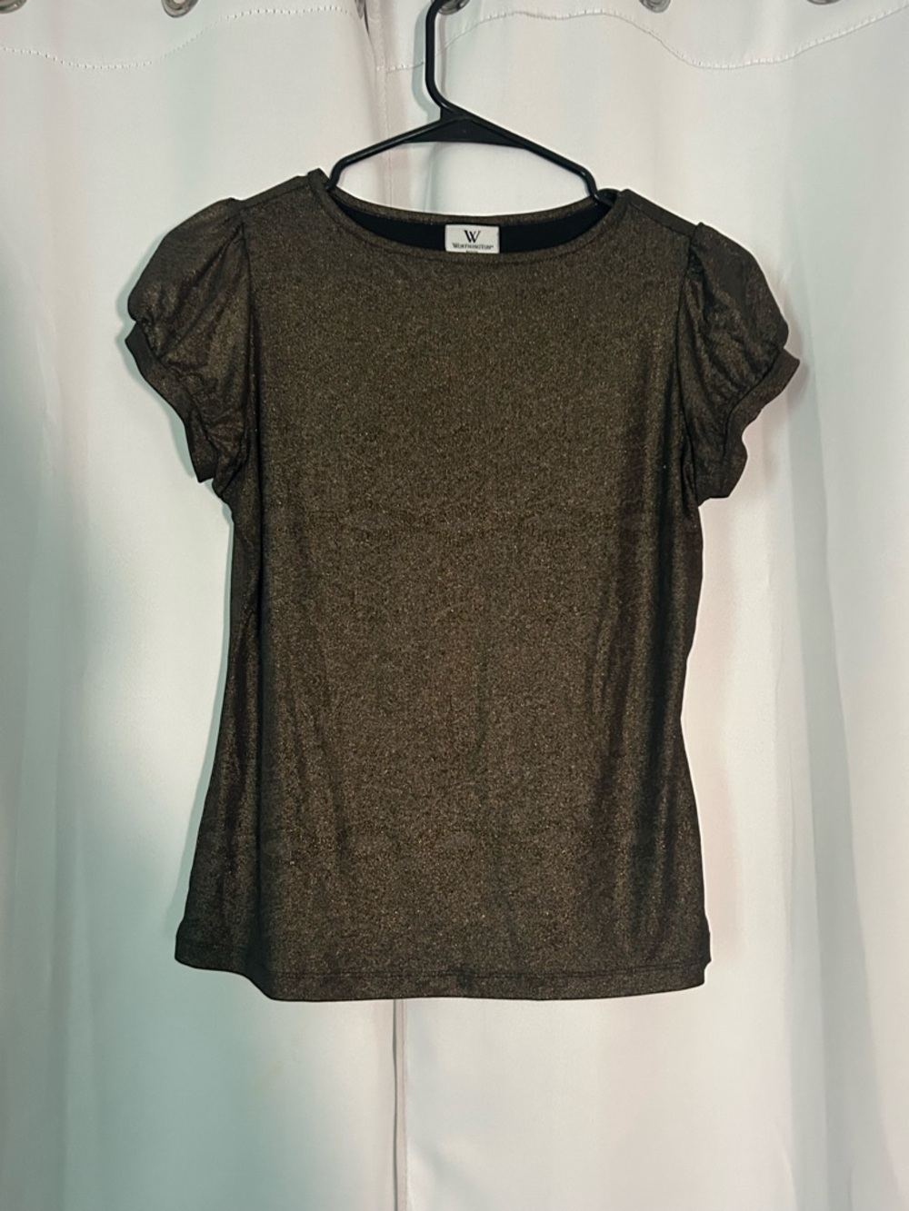 Worthington Metallic Puff-Sleeve Tee in Bronze Shimmer